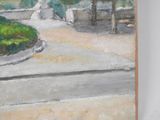 a painting of a man riding a skateboard down a street