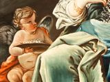 an image of a painting of a woman sitting on a couch with a child