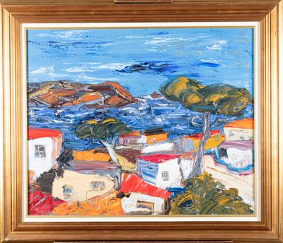 une image représentant un tableau représentant une vue d'une ville au bord de la mer