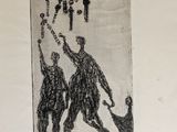 a drawing of a group of people hanging on a wall