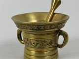 antique brass mortar and pestula with ornate handles