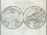 an old map of the world showing the north pole and the southern pole