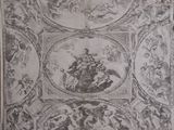an old drawing of a ceiling with a picture of a man riding a horse