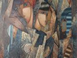 peinture abstraite représentant une femme voilée et un homme coiffé d'un chapeau