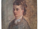 portrait of a young woman in a black dress and a white collared shirt