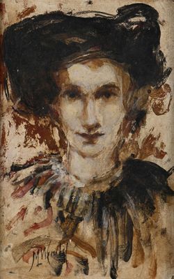 une image représentant un tableau d'une femme portant un chapeau noir