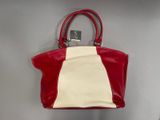 red and white handbag on a white background