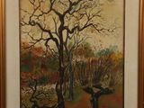 painting of a tree in a field with two figures in the foreground