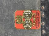 a sticker that is on the side of a metal object