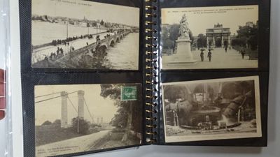 a book with pictures of people and cars on it