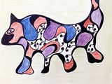 un dessin représentant un chat orné de crânes
