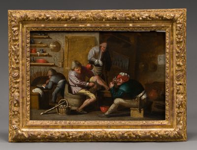 une image représentant un tableau montrant un groupe d'hommes dans une cuisine