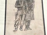 dessin représentant deux hommes debout l'un à côté de l'autre devant un mur blanc