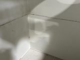 a shadow of a window on the wall of a bathroom