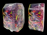 two packs of pokemon trading cards in plastic bags on a black background