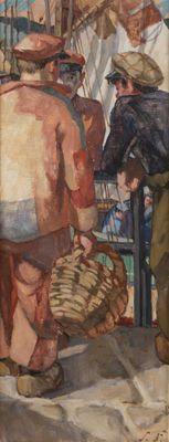 a painting of a group of people on a boat