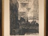 une image représentant un dessin en noir et blanc d'un bateau sur l'eau