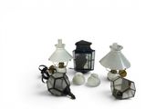 three lamps that are sitting next to each other on a white surface