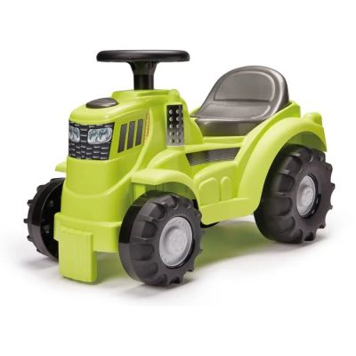 un tracteur jouet vert avec un siège noir sur fond blanc