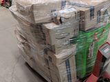 a large stack of boxes sitting on a pallet in a warehouse