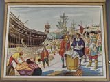 an image of a painting of a group of people in front of a ship