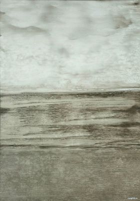 un tableau représentant un homme sur une planche de surf à la plage