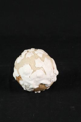 a white and brown ball of frosting on a black surface