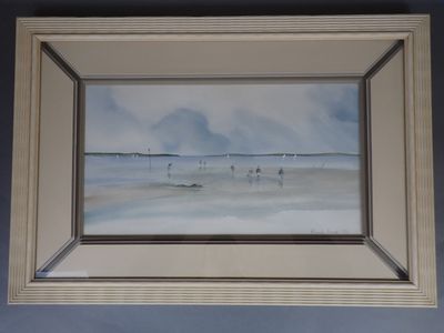 Alexandre BONNAD (né en 1958). Bord de mer animé, aquarelle …