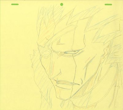 drawing of a man ' s face on a piece of yellow paper