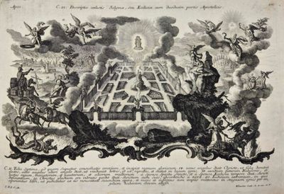 illustration représentant une pyramide entourée d'anges et de démons