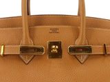 a close up of a brown leather handbag on a white background