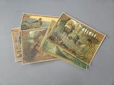 quatre cartes postales représentant une scène de chasse avec des cerfs, des chevreuils et d'autres animaux