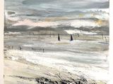 un tableau représentant un voilier sur la plage