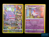 Deux cartes Pokémon sont représentées côte à côte sur un fond noir.