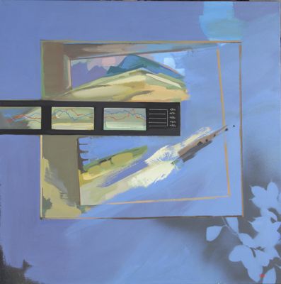a picture of a painting of a bird in a window