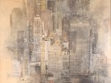 a picture of a painting of a cityscape in the middle of the picture
