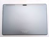 the back side of a laptop with a small screen on a white surface