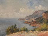 une image représentant un tableau représentant une vue sur l'océan depuis une colline