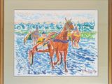 un tableau représentant un cheval tirant une charrette dans l'eau
