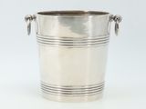 silver plated ice bucket with handles on a white background