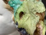 a close up of a figurine of a woman with grapes on her head