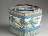 a blue and white box with a handle on it