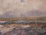 a painting of a man riding a horse on the beach