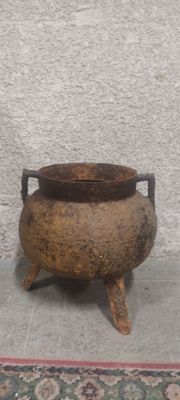 un petit pot posé sur un socle en bois