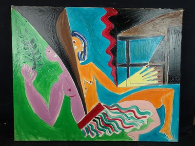 un tableau représentant une femme assise devant une fenêtre