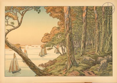 a picture of a painting of a boat in the water