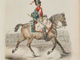 painting of a man in uniform riding a horse in a field