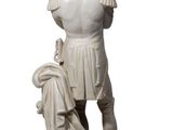 statue of a man with a helmet on a white background