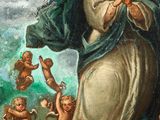 an image of a painting of the virgin surrounded by angels