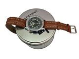 brown leather strap on a watch on a white background